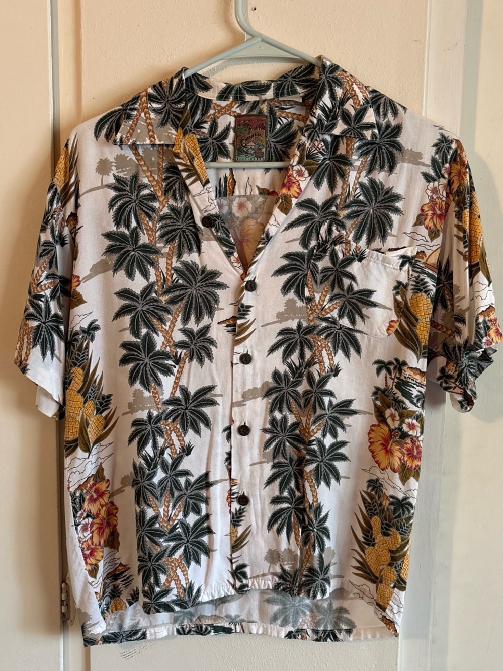 White Palm & Pineapple Short-Sleeve Button-Down Shirt